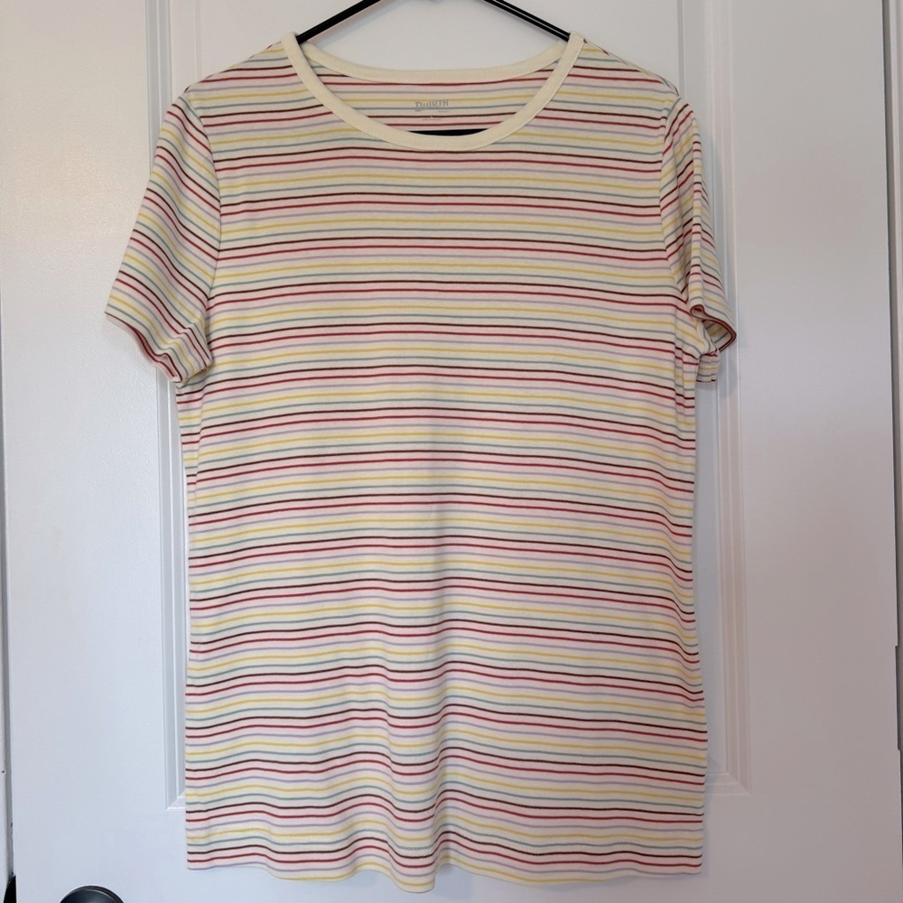 Duluth Trading Co Multi Color Striped Short Sleeve Large T-Shirt